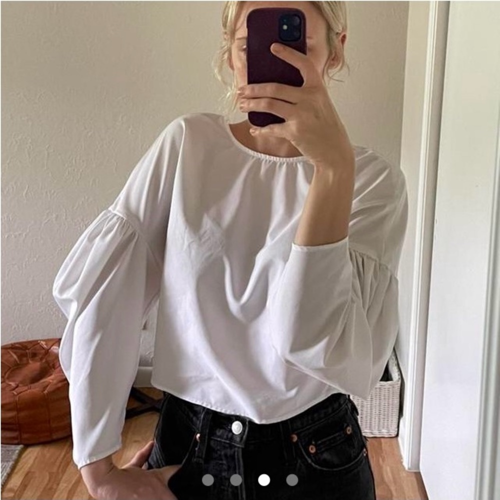 White drop sleeve puff blouse